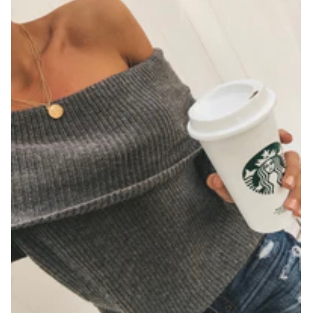 Grey, off the shoulder sweater